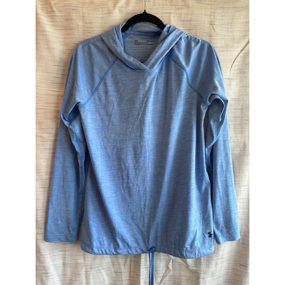 Under Armour HeatGear Blue Space Dye Hoodie Drawstring Hem Long Sleeve Medium